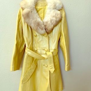 Vintage leather and fur yellow coat